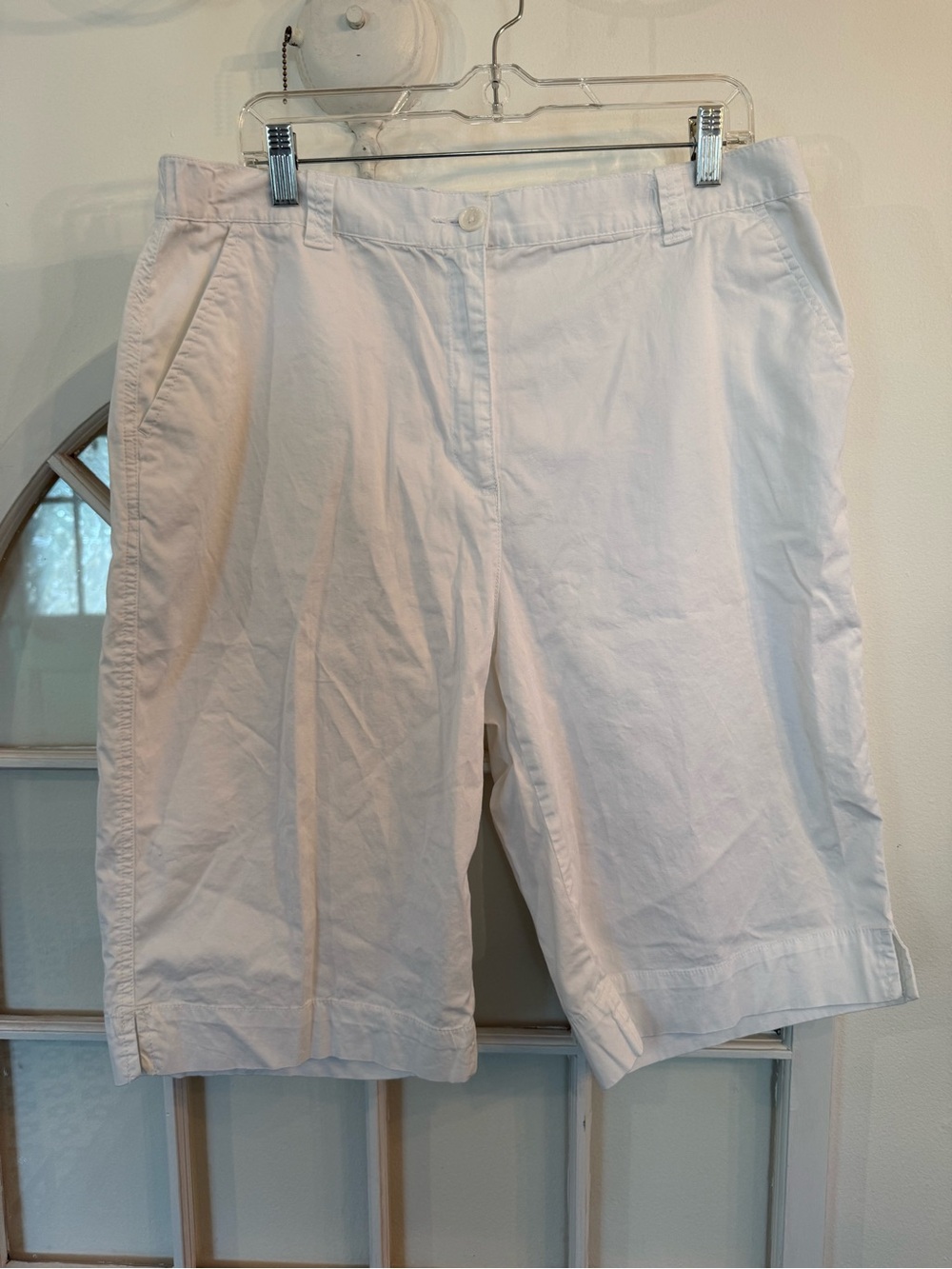 White extra long Women’s Bermuda Shorts. preppy plus size knee length preppy